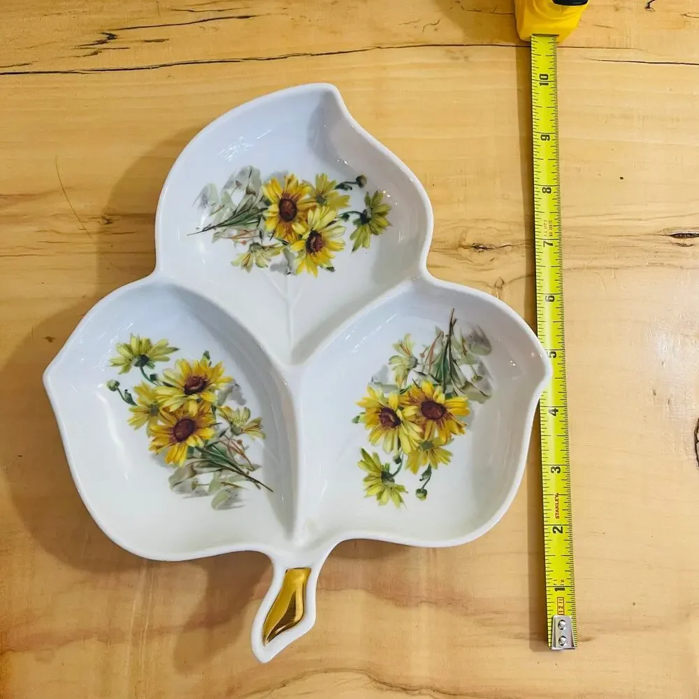 Vtg Bavaria Nappy BonBon Dish Yellow Daisy Flower Germany Nut Candy Catch-All